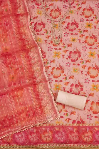 peach organza sequins dress material