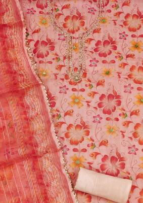 peach organza sequins dress material 3