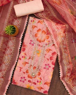 peach organza sequins dress material 4