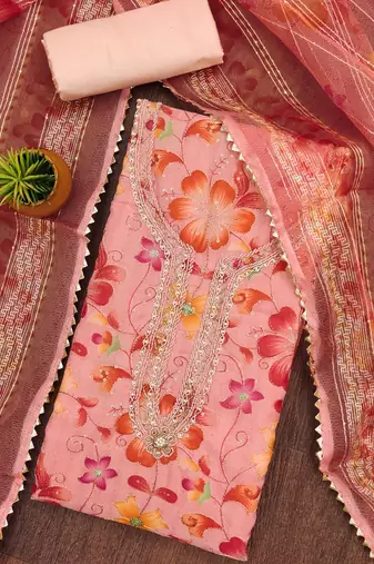 peach organza sequins dress material