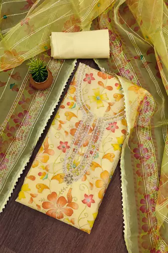 yellow organza sequins dress material