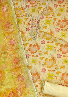 yellow organza sequins dress material 3