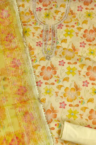 yellow organza sequins dress material
