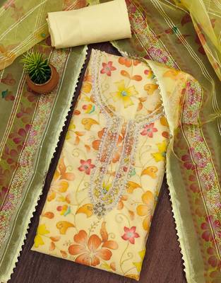 yellow organza sequins dress material 4