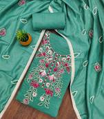 sea green cotton embroidered dress material