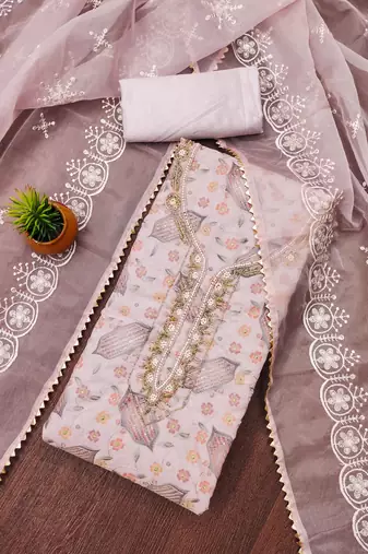 baby pink organza sequins dress material