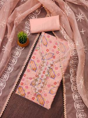 peach organza sequins dress material 1
