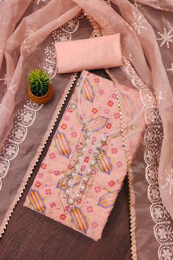 peach organza sequins dress material