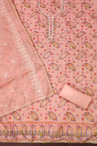 peach organza sequins dress material