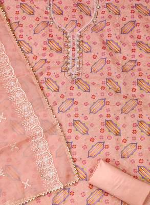 peach organza sequins dress material 3