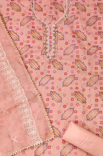 peach organza sequins dress material