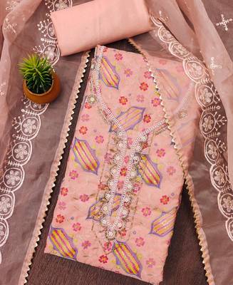 peach organza sequins dress material 4