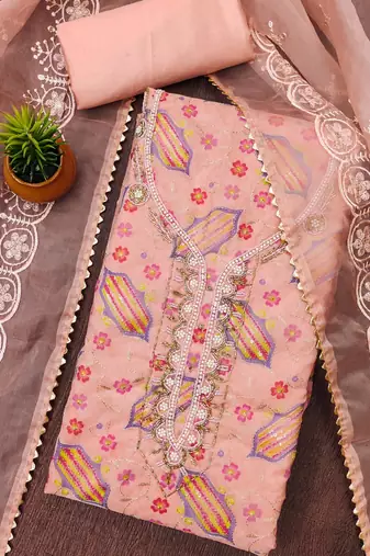 peach organza sequins dress material