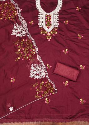 maroon cotton embroidered dress material 2
