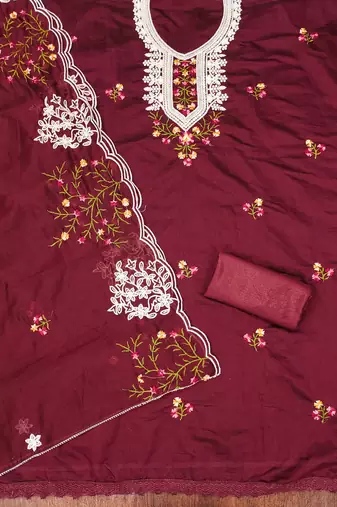 maroon cotton embroidered dress material
