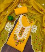 mustard cotton embroidered dress material