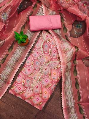pink organza embroidered dress material 1