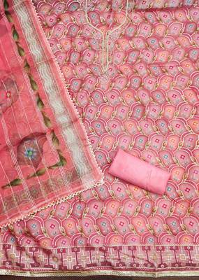pink organza embroidered dress material 2