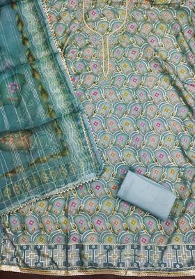 sea green organza embroidered dress material 2
