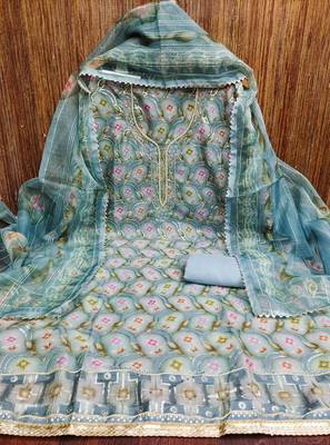 sea green organza embroidered dress material 3