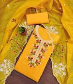mustard cotton embroidered dress material