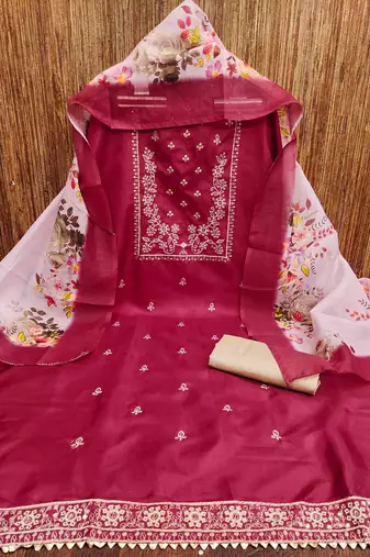 red cotton embroidered dress material
