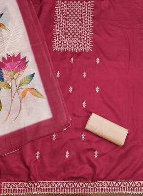 magenta cotton embroidered dress material 2