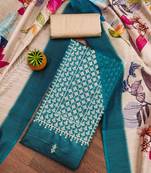 teal cotton embroidered dress material