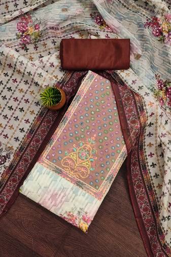 cream organza digital print dress material