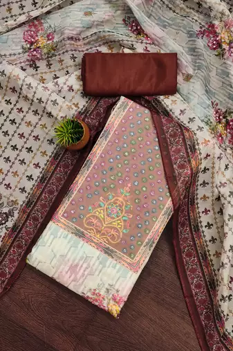 cream organza digital print dress material