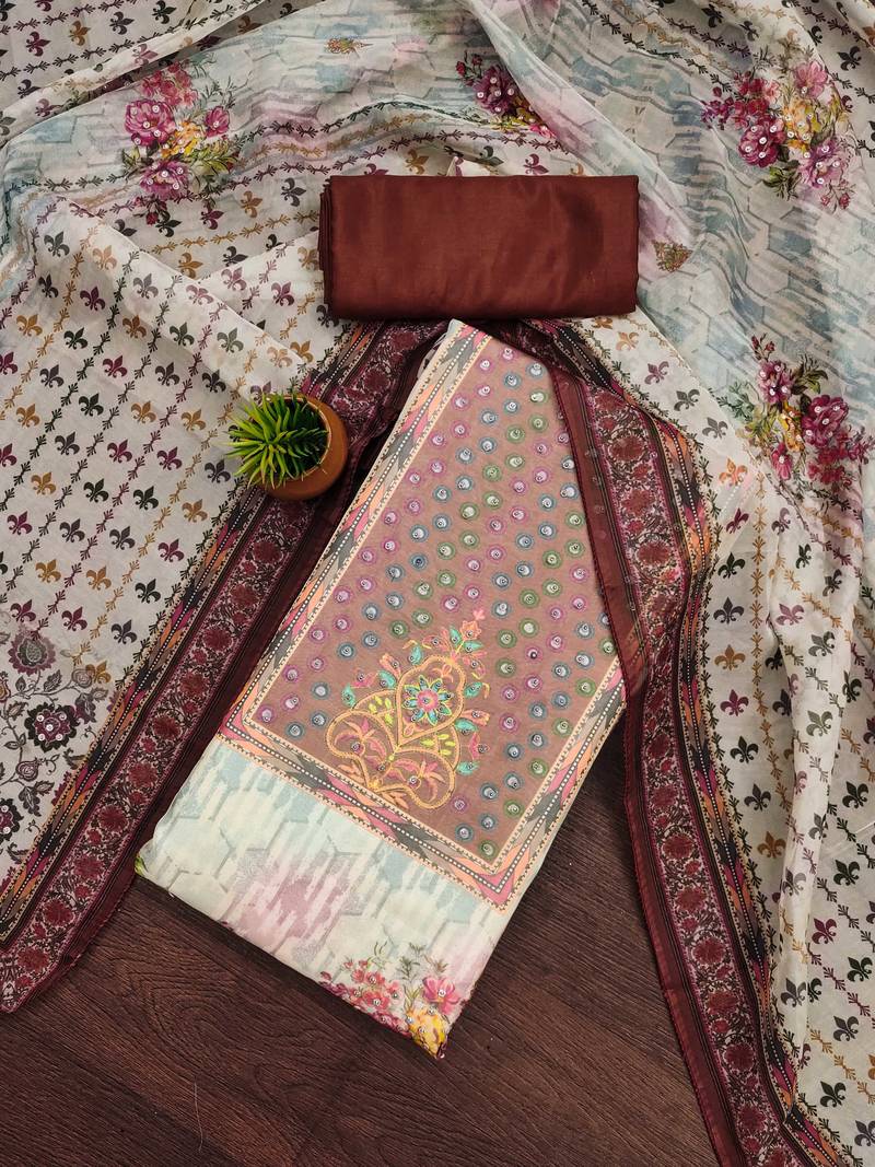 cream organza digital print dress material