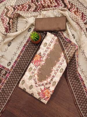 brown organza digital print dress material 1