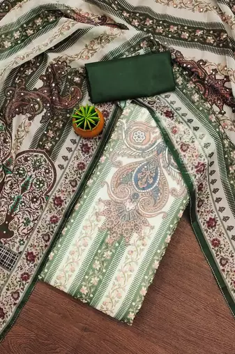 green organza digital print dress material