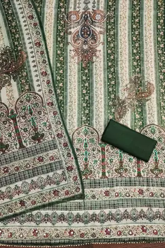 green organza digital print dress material