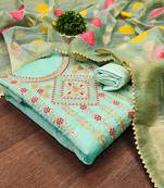 sea green cotton embroidered dress material