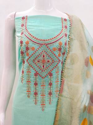 sea green cotton embroidered dress material 3