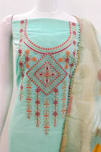 sea green cotton embroidered dress material