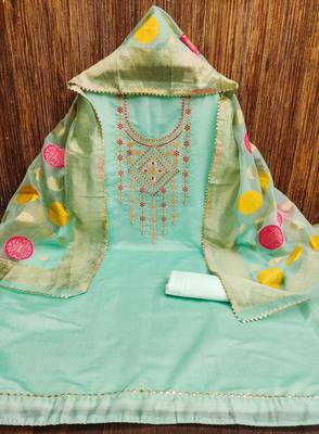sea green cotton embroidered dress material 4