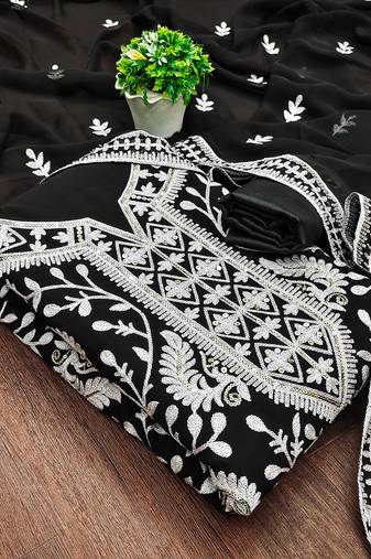 black georgette embroidered dress material