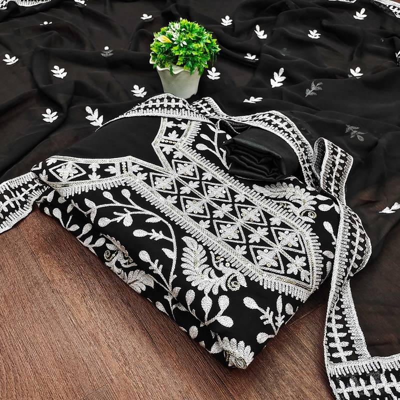 black georgette embroidered dress material