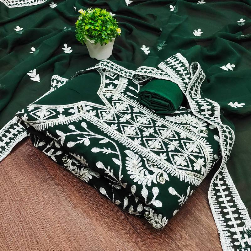 green georgette embroidered dress material