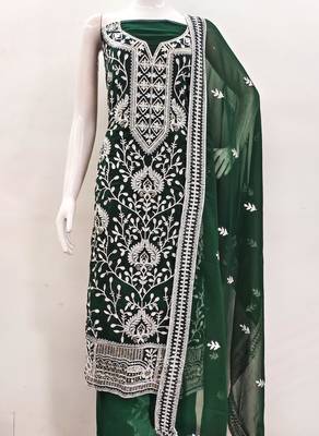 green georgette embroidered dress material 2