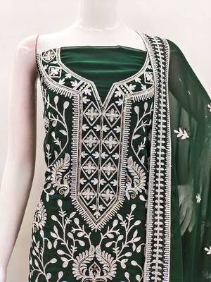 green georgette embroidered dress material 3