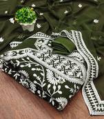 olive georgette embroidered dress material