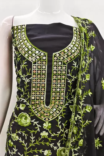 black georgette embroidered dress material