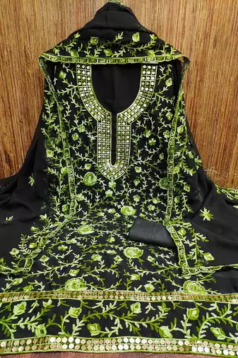 black georgette embroidered dress material