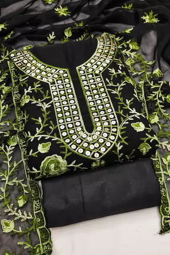 black georgette embroidered dress material