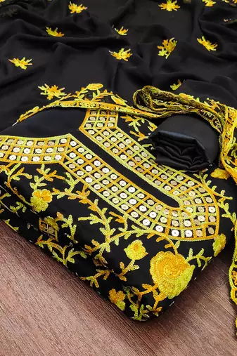 yellow georgette embroidered dress material