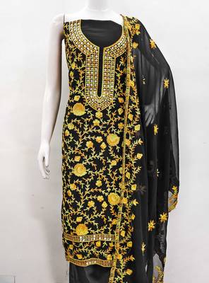 yellow georgette embroidered dress material 2