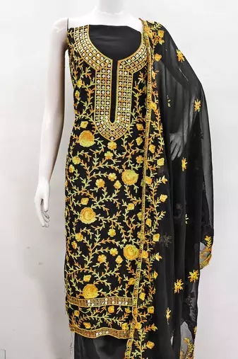 yellow georgette embroidered dress material